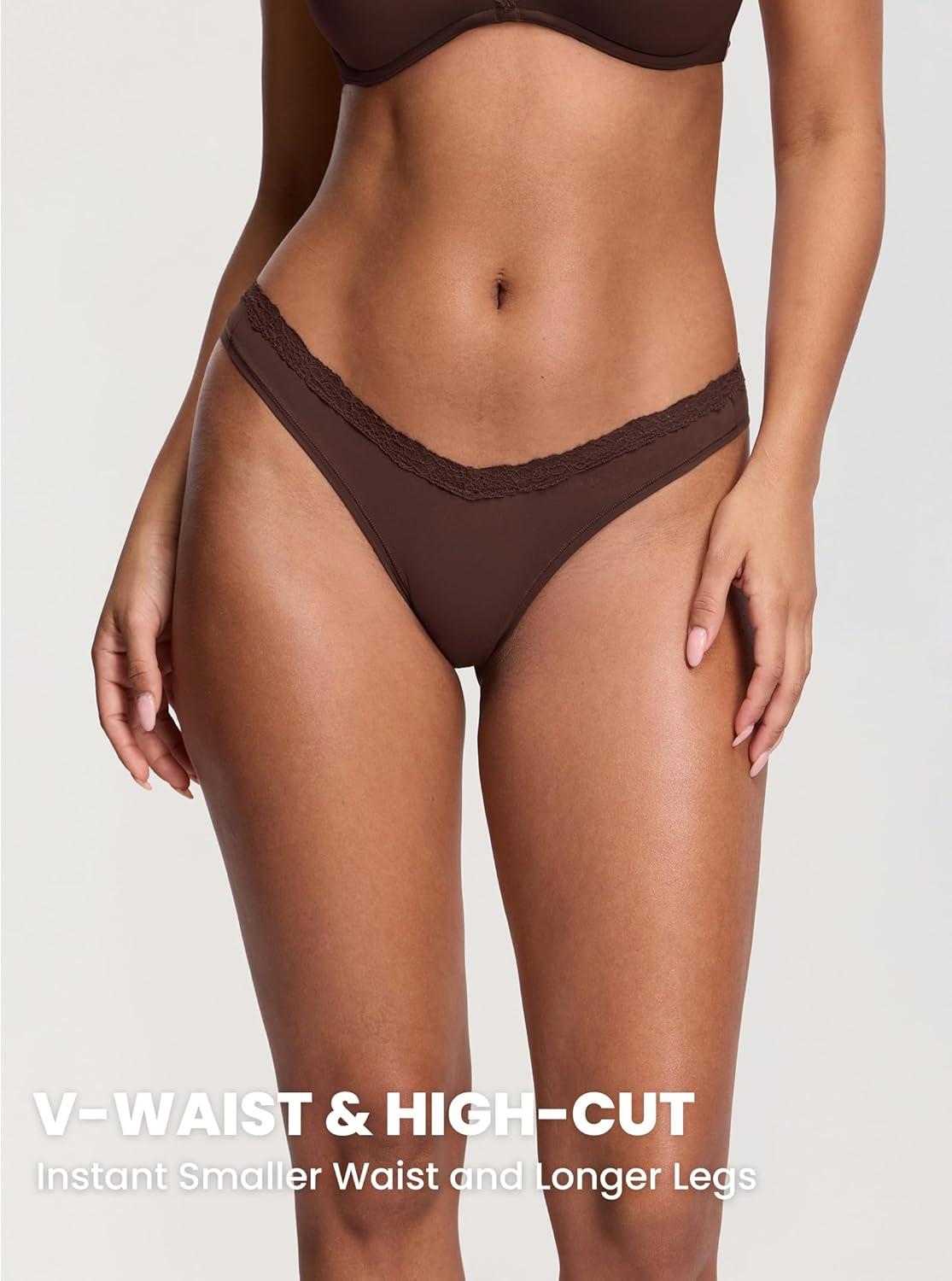 imageDOBREVA Sexy Lace Thongs Breathable Seamless Underwear for Women Comfortable Vwaisted Soft Panty 3 PackBasic 07 3pack