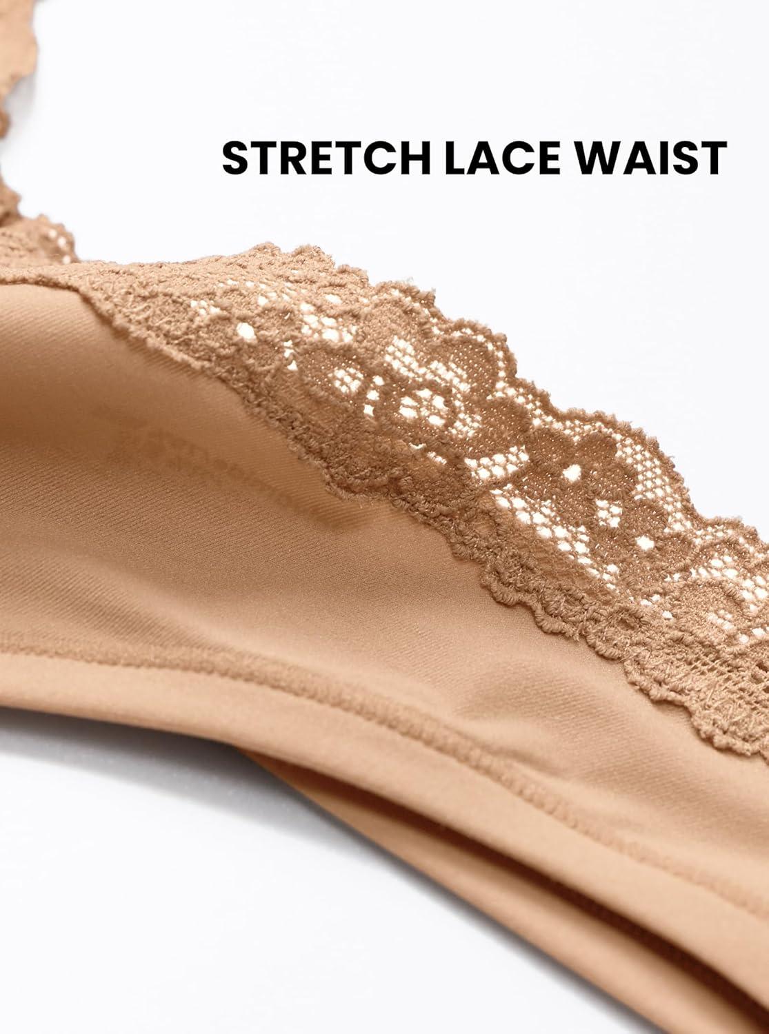 imageDOBREVA Sexy Lace Thongs Breathable Seamless Underwear for Women Comfortable Vwaisted Soft Panty 3 PackGravel 3pack