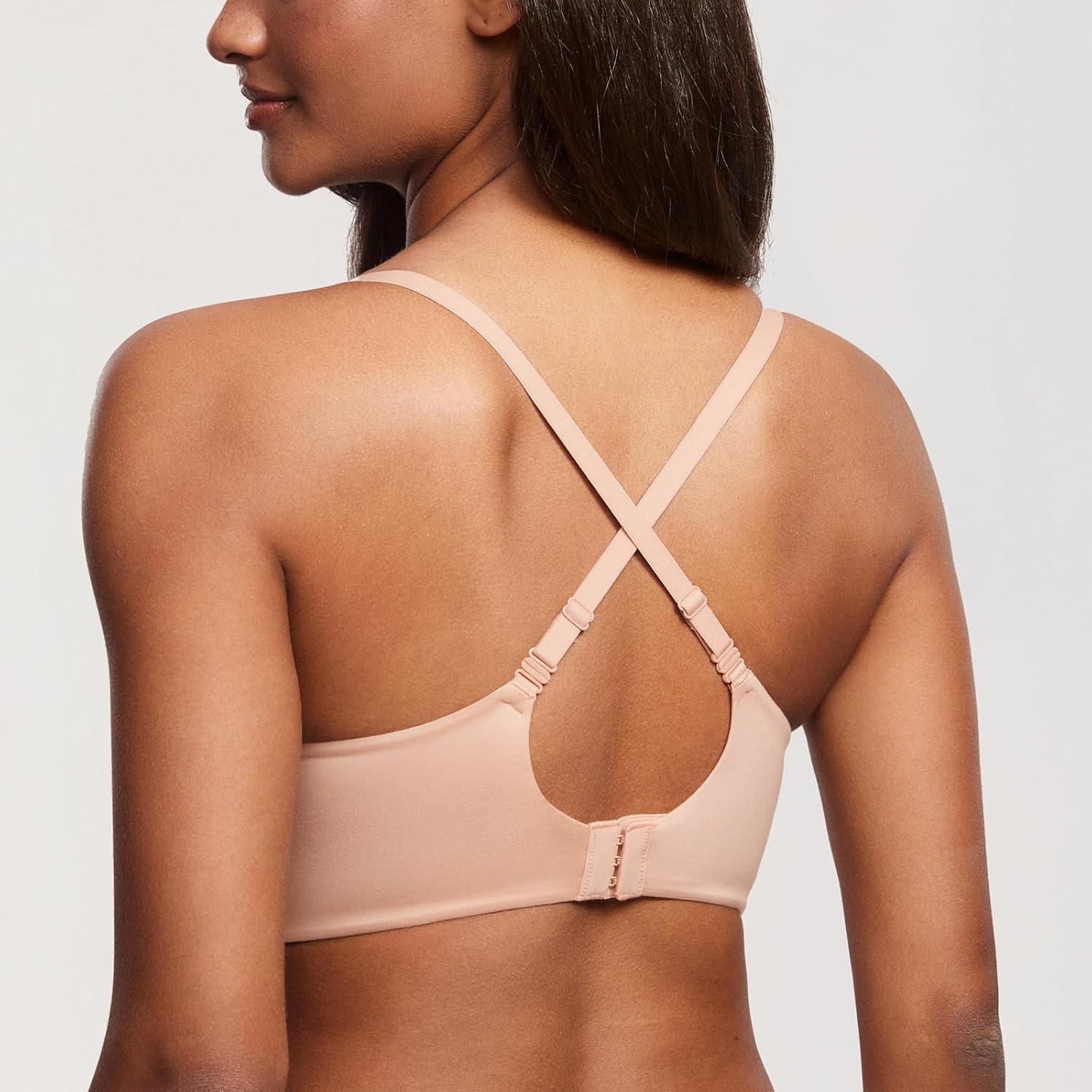 imageDOBREVA Womens Push Up Wireless Bra Padded T Shirt Bras No Underwire Plunge BraletteBlush Beige