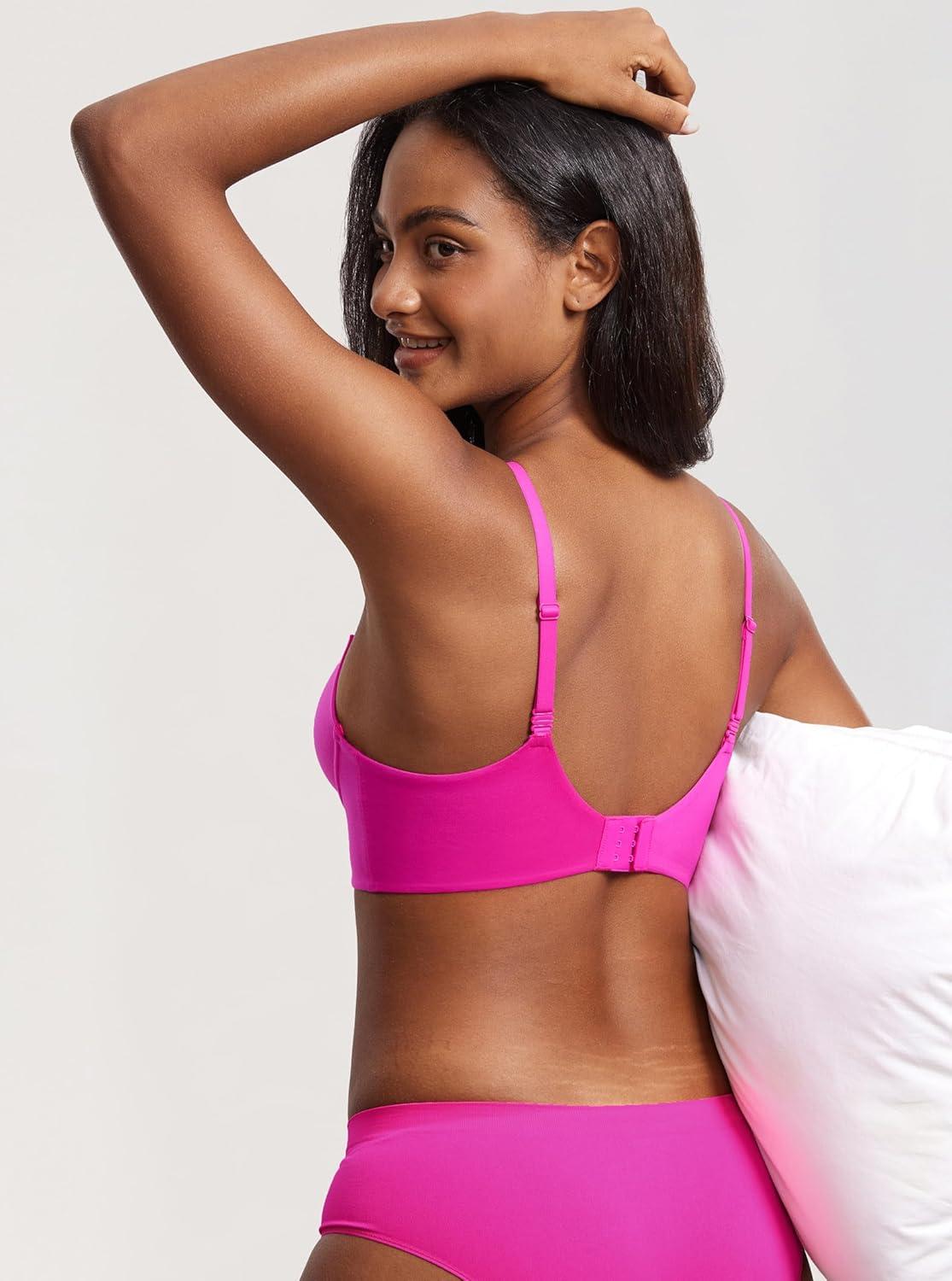 imageDOBREVA Womens Push Up Wireless Bra Padded T Shirt Bras No Underwire Plunge BraletteGlitter Pink