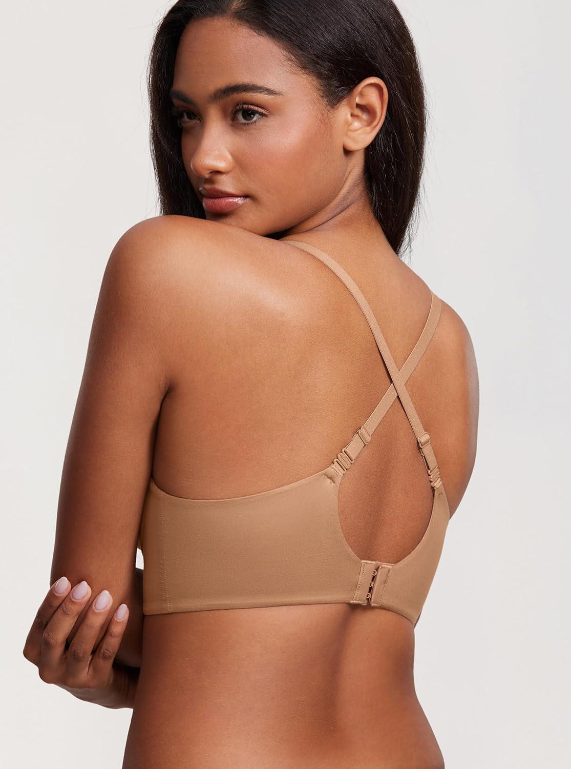 imageDOBREVA Womens Push Up Wireless Bra Padded T Shirt Bras No Underwire Plunge BraletteGravel Beige