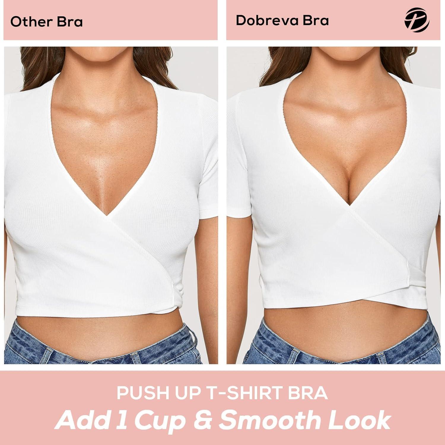 imageDOBREVA Womens Push Up Wireless Bra Padded T Shirt Bras No Underwire Plunge BraletteSea Fog