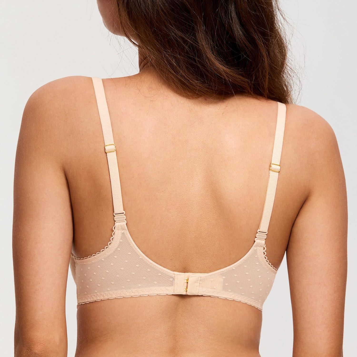 imageDOBREVA Womens Sexy Lace Bra Underwire Balconette Unlined Demi Sheer Plus SizeBeige
