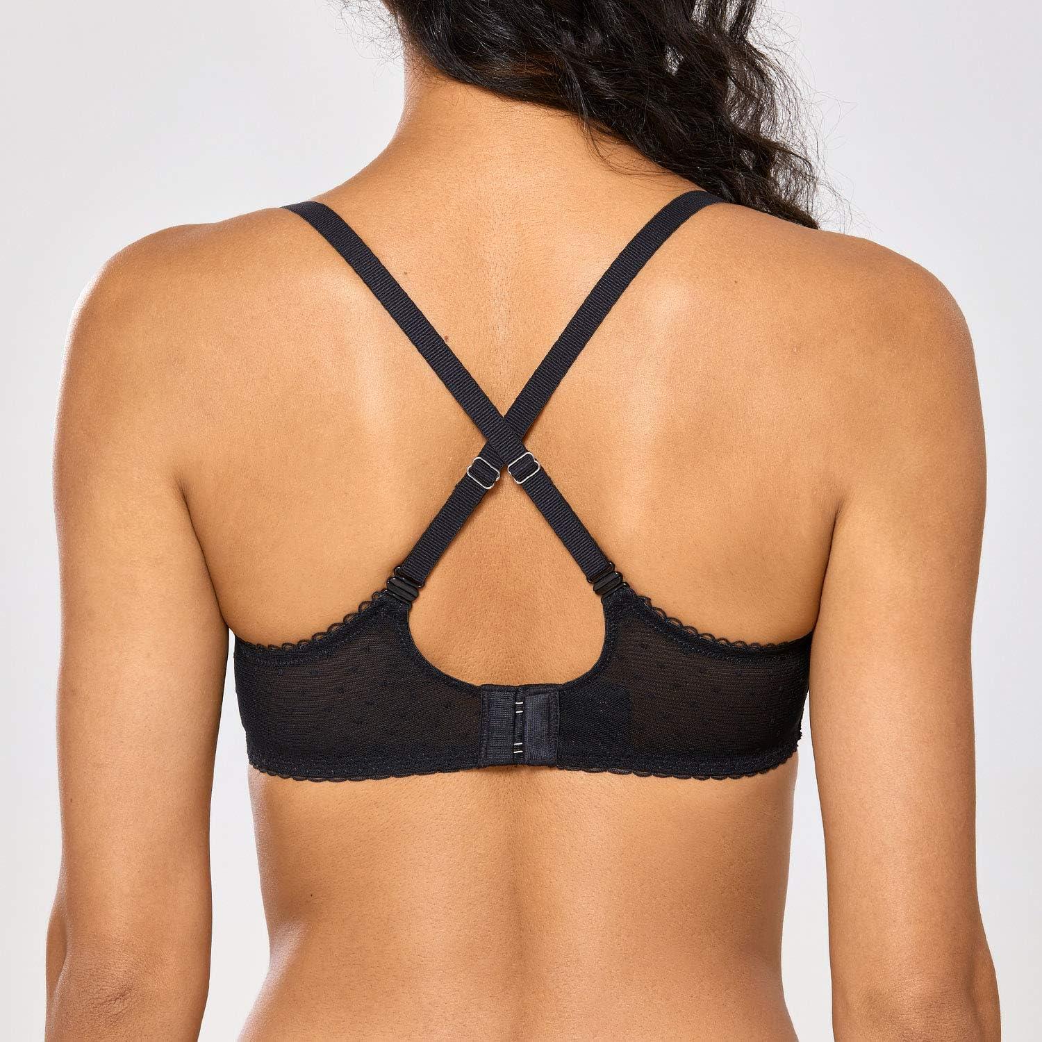 imageDOBREVA Womens Sexy Lace Bra Underwire Balconette Unlined Demi Sheer Plus SizeBlack