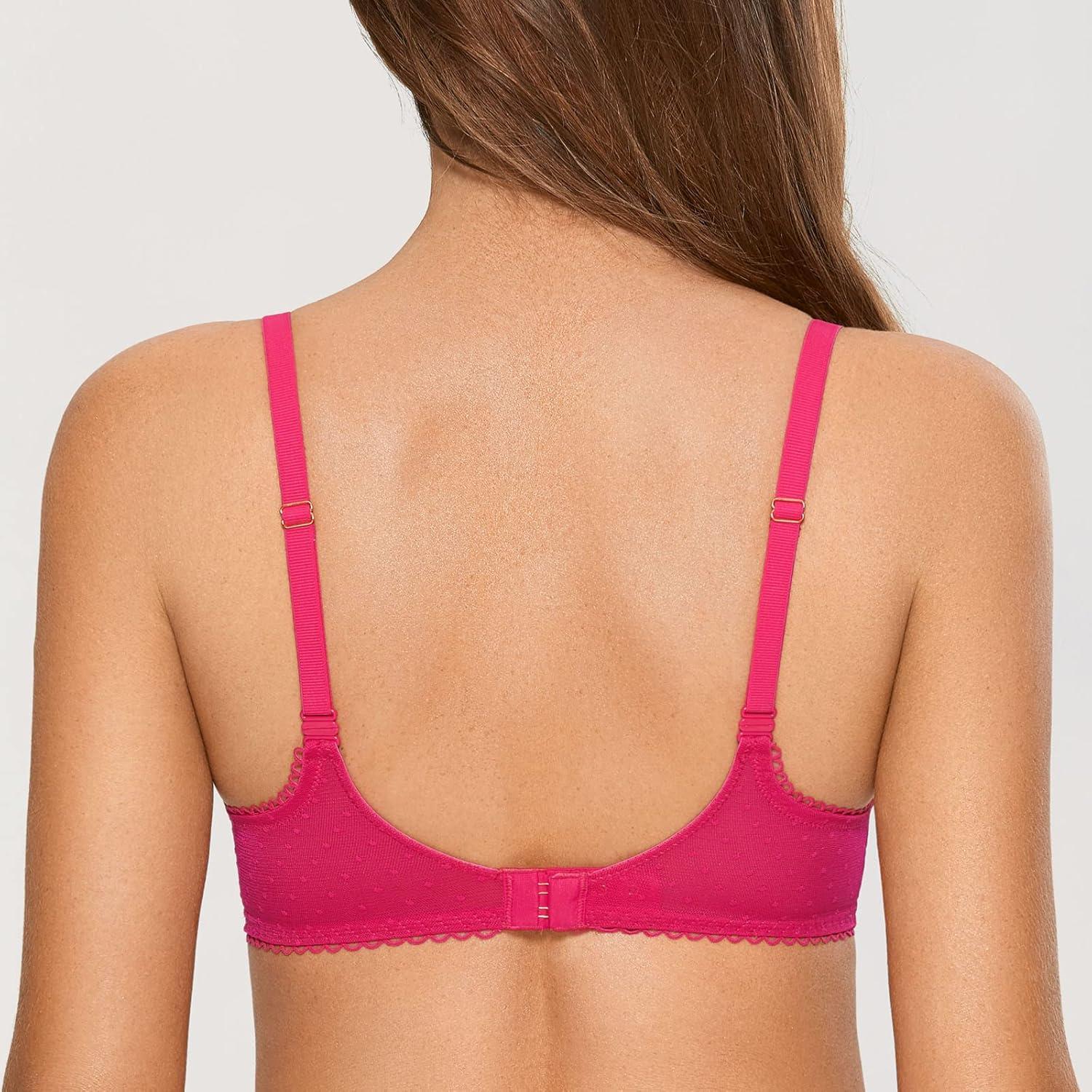 imageDOBREVA Womens Sexy Lace Bra Underwire Balconette Unlined Demi Sheer Plus SizeBright Rose