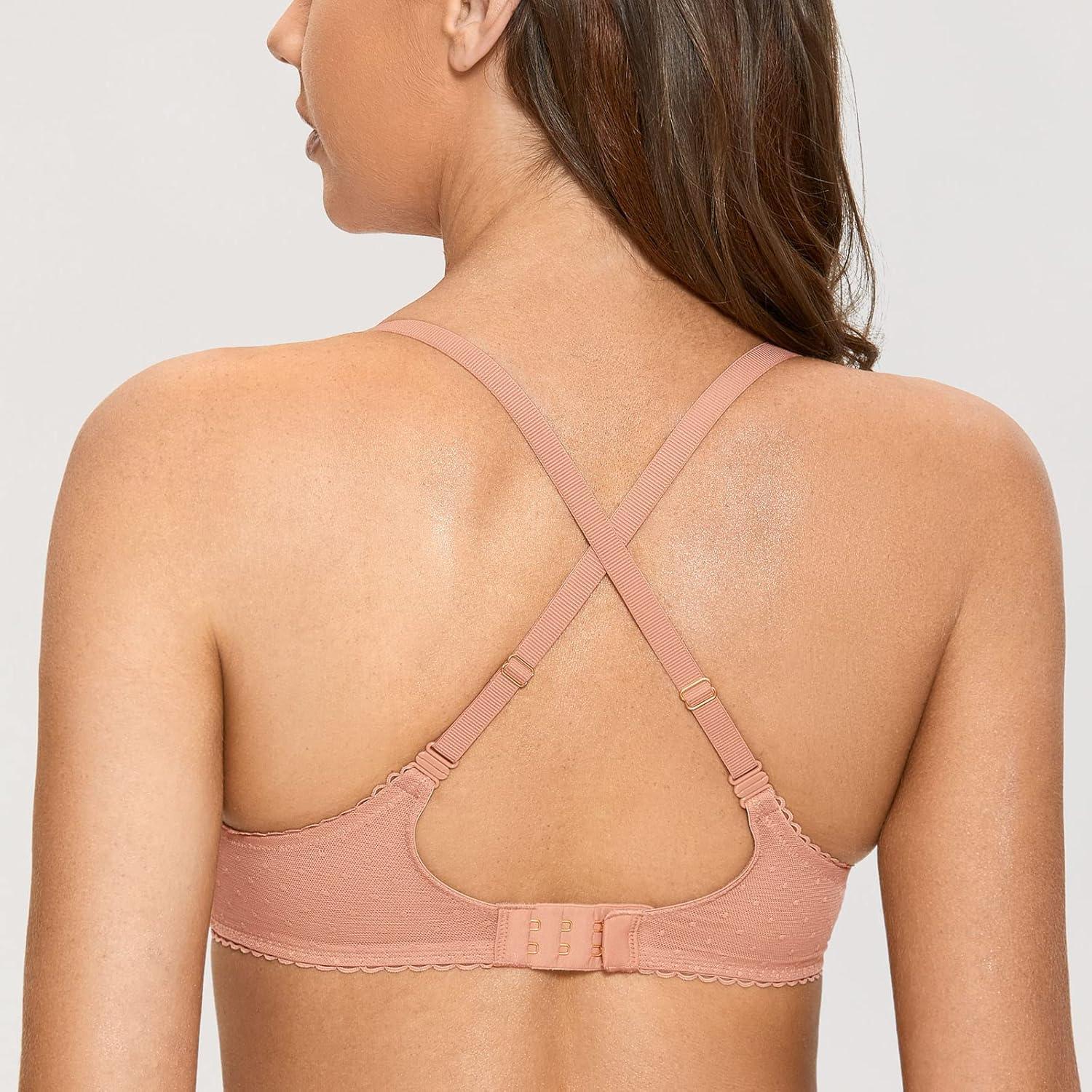 imageDOBREVA Womens Sexy Lace Bra Underwire Balconette Unlined Demi Sheer Plus SizeCream Coffee