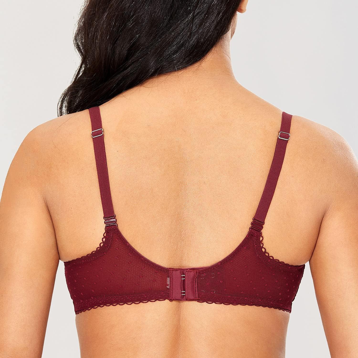 imageDOBREVA Womens Sexy Lace Bra Underwire Balconette Unlined Demi Sheer Plus SizeDark Red
