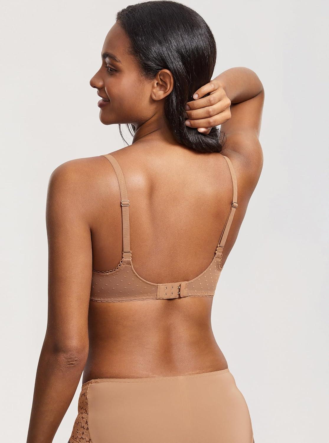 imageDOBREVA Womens Sexy Lace Bra Underwire Balconette Unlined Demi Sheer Plus SizeGravel Beige