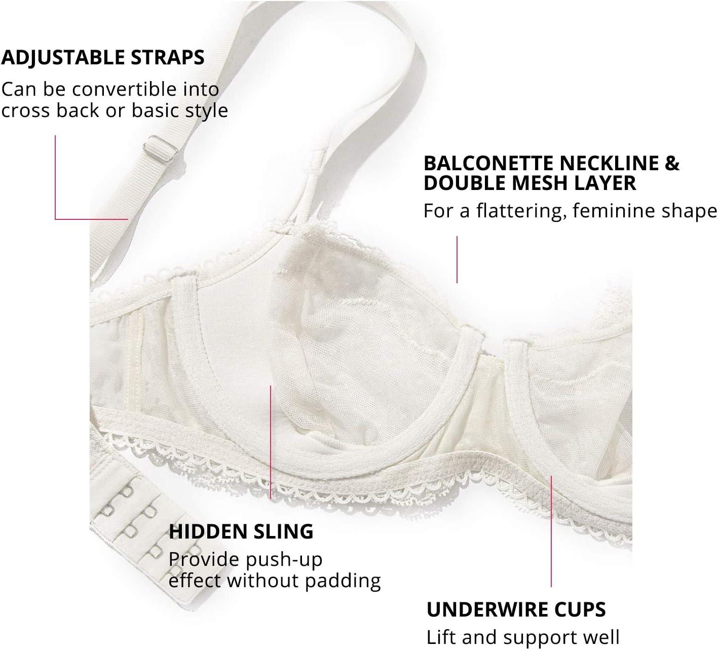 imageDOBREVA Womens Sexy Lace Bra Underwire Balconette Unlined Demi Sheer Plus SizeIvory