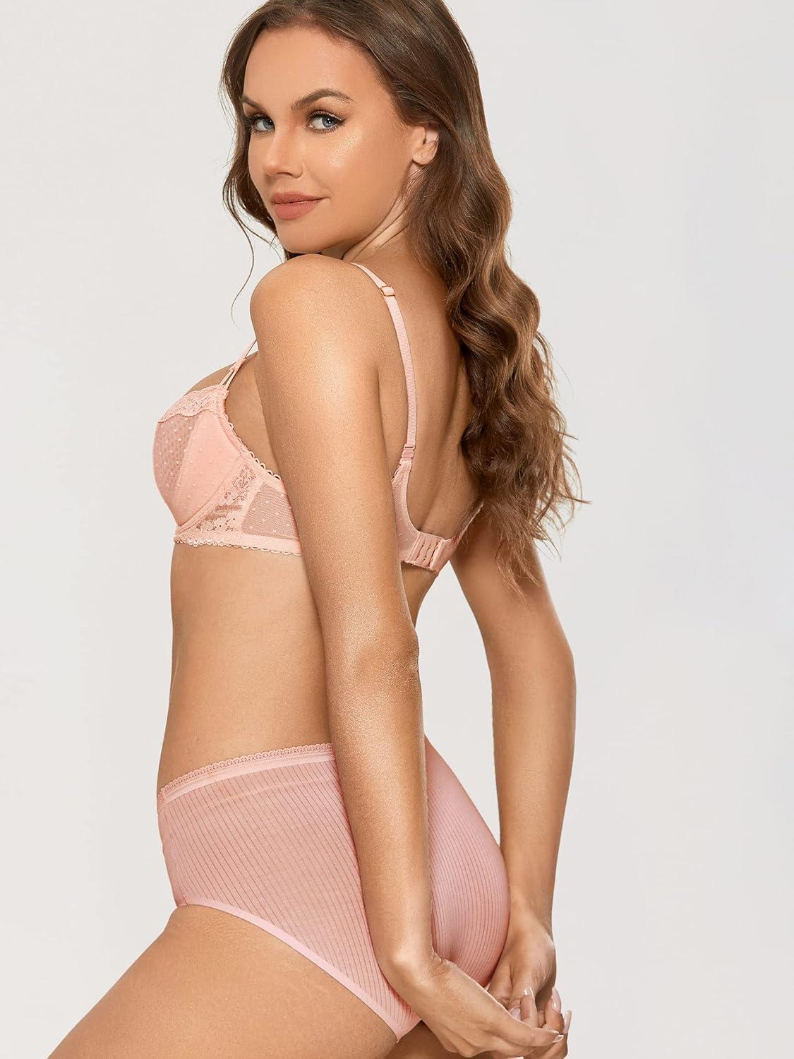 imageDOBREVA Womens Sexy Lace Bra Underwire Balconette Unlined Demi Sheer Plus SizePeachy Keen