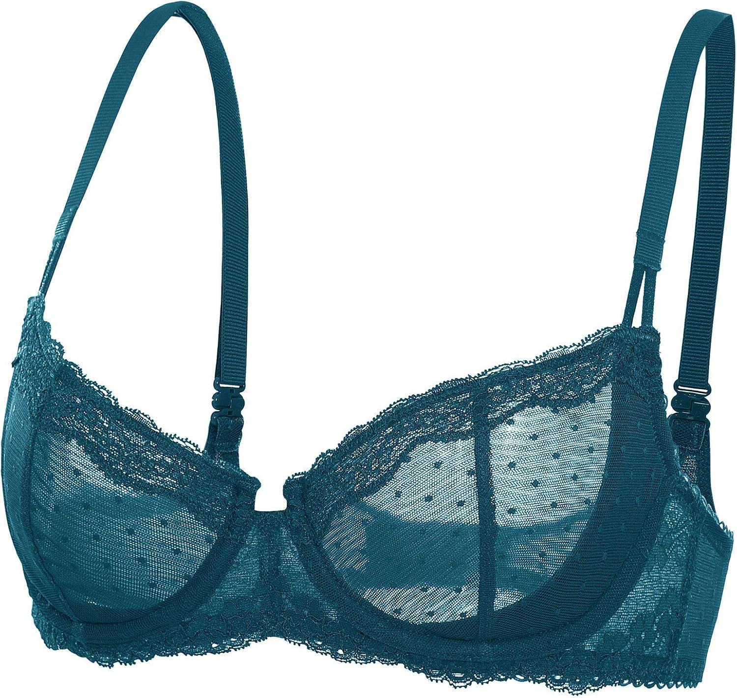 imageDOBREVA Womens Sexy Lace Bra Underwire Balconette Unlined Demi Sheer Plus SizeSpruce Green