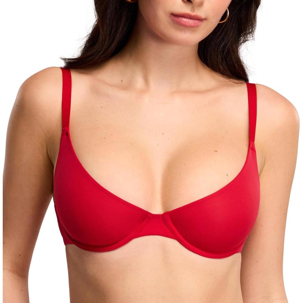 imageDOBREVA Womens Balconette Unlined Plunge Bra Underwire Demi Plus Size Bras Lounge Comfort