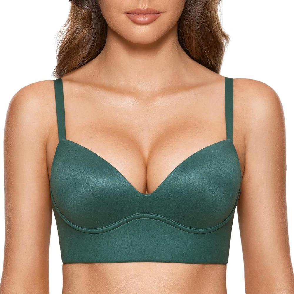 imageDOBREVA Womens Push Up Wireless Bra Padded T Shirt Bras No Underwire Plunge BraletteMidnight Emerald
