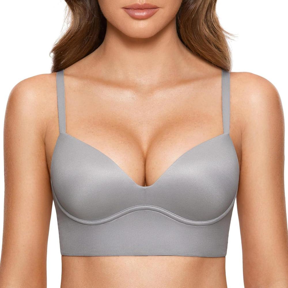 imageDOBREVA Womens Push Up Wireless Bra Padded T Shirt Bras No Underwire Plunge BraletteQuantum Grey