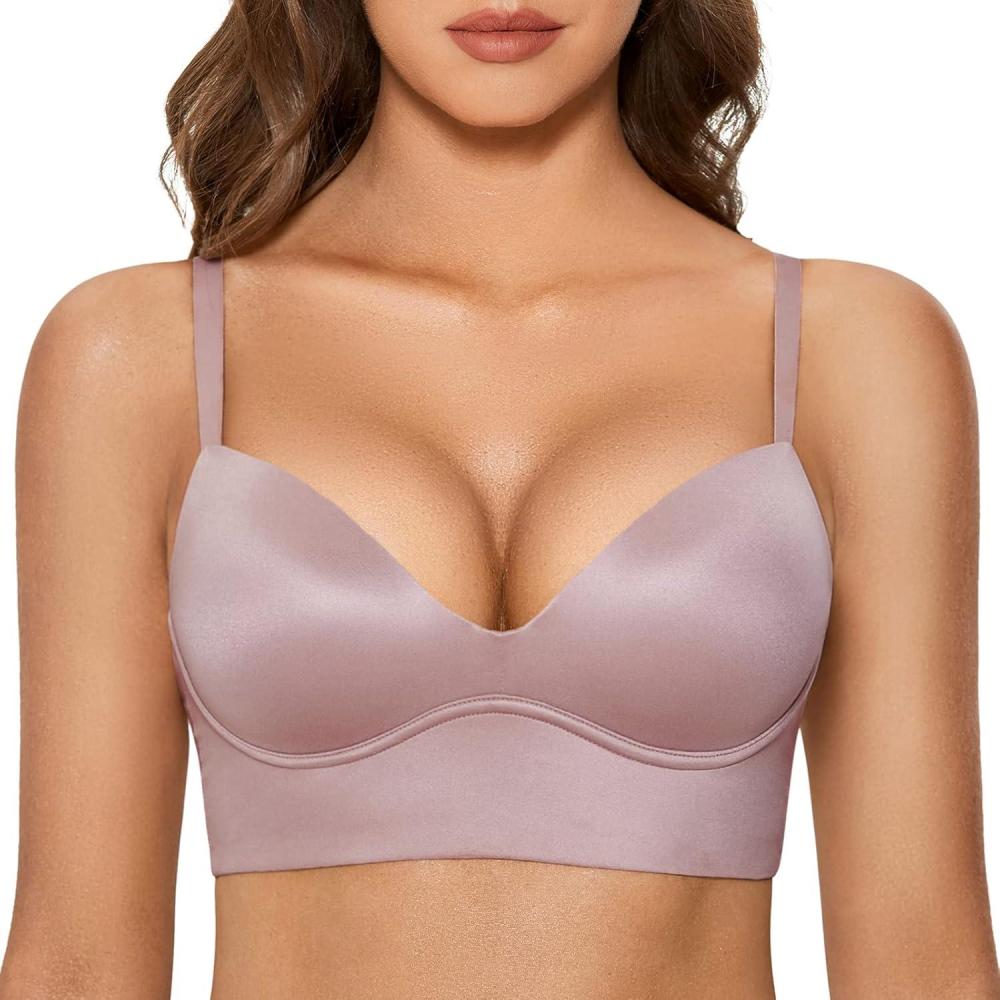 imageDOBREVA Womens Push Up Wireless Bra Padded T Shirt Bras No Underwire Plunge BraletteSea Fog