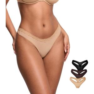 DOBREVA Sexy Lace Thongs Breathable Seamless Underwear for Women Comfortable V-waisted Soft Panty 3 Pack(Basic 07 (3pack))