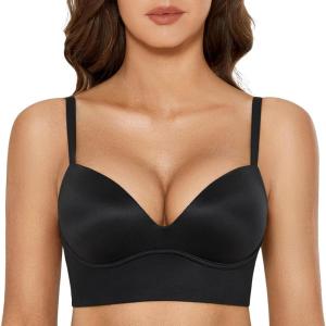 DOBREVA Women’s Push Up Wireless Bra Padded T Shirt Bras No Underwire Plunge Bralette(Black)