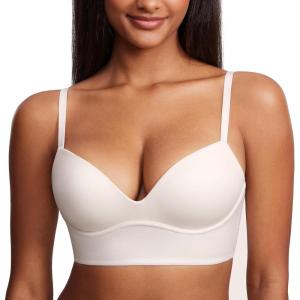 DOBREVA Women’s Push Up Wireless Bra Padded T Shirt Bras No Underwire Plunge Bralette(Coconut White)