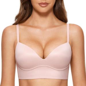 DOBREVA Women’s Push Up Wireless Bra Padded T Shirt Bras No Underwire Plunge Bralette(Gentle Rose)