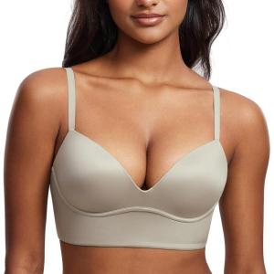 DOBREVA Women’s Push Up Wireless Bra Padded T Shirt Bras No Underwire Plunge Bralette(Light Greenish Gray)
