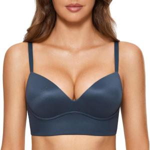DOBREVA Women’s Push Up Wireless Bra Padded T Shirt Bras No Underwire Plunge Bralette(Sargasso)