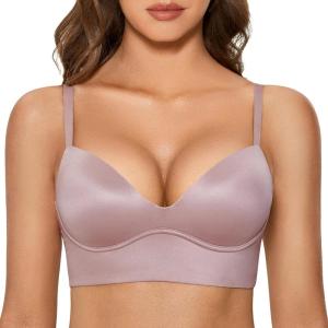 DOBREVA Women’s Push Up Wireless Bra Padded T Shirt Bras No Underwire Plunge Bralette(Sea Fog)