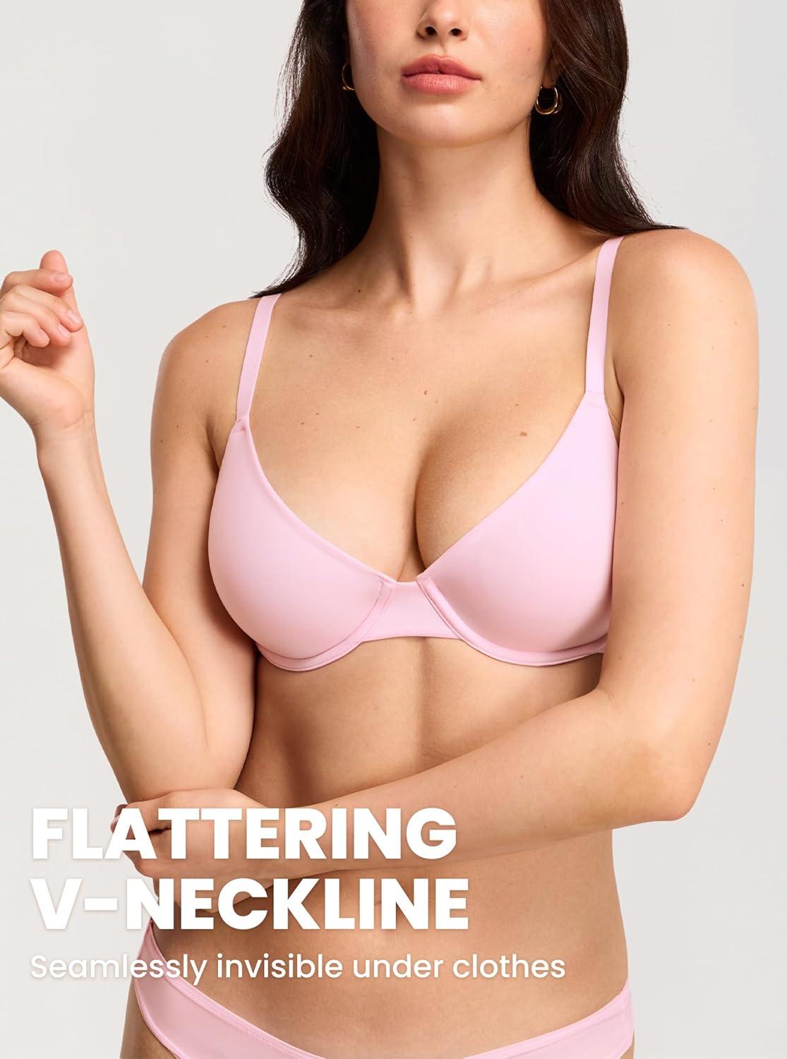 imageDOBREVA Womens Demi Unlined Bra Underwire Balconette Plus Size Bras Supportive PlungeSweet Pink