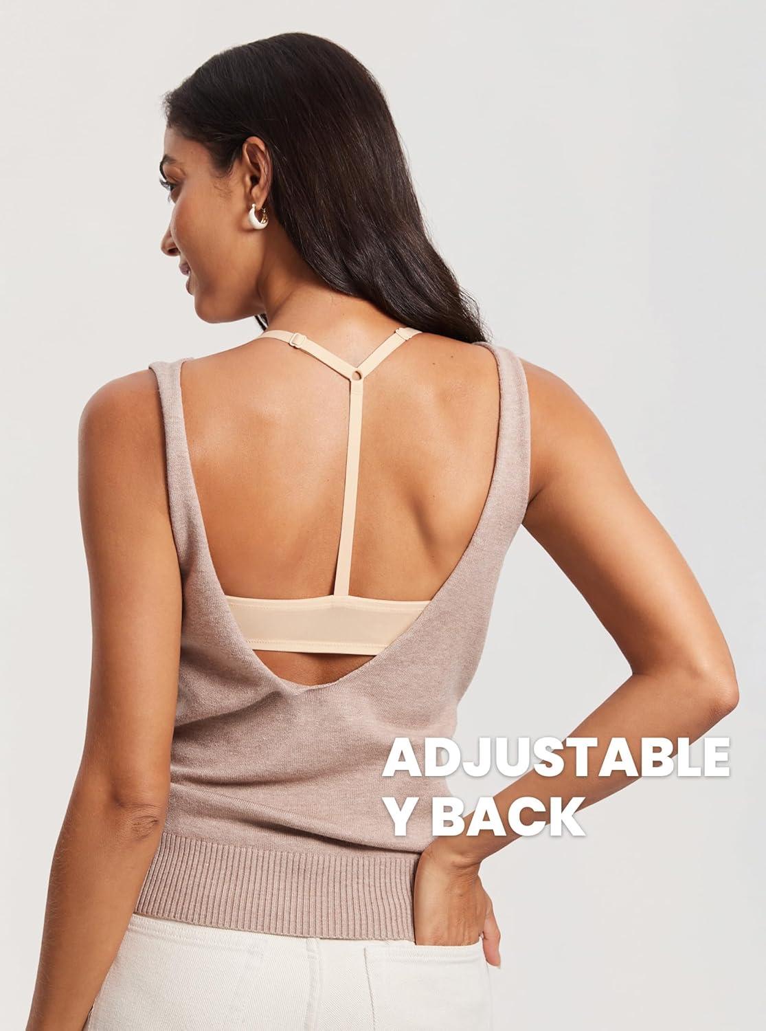 imageDOBREVA Womens Mesh Front Closure Racerback Bra Lace Trim Unlined Underwire Sexy Plunge Sheer Bras Y BackBeige Sheer Mesh
