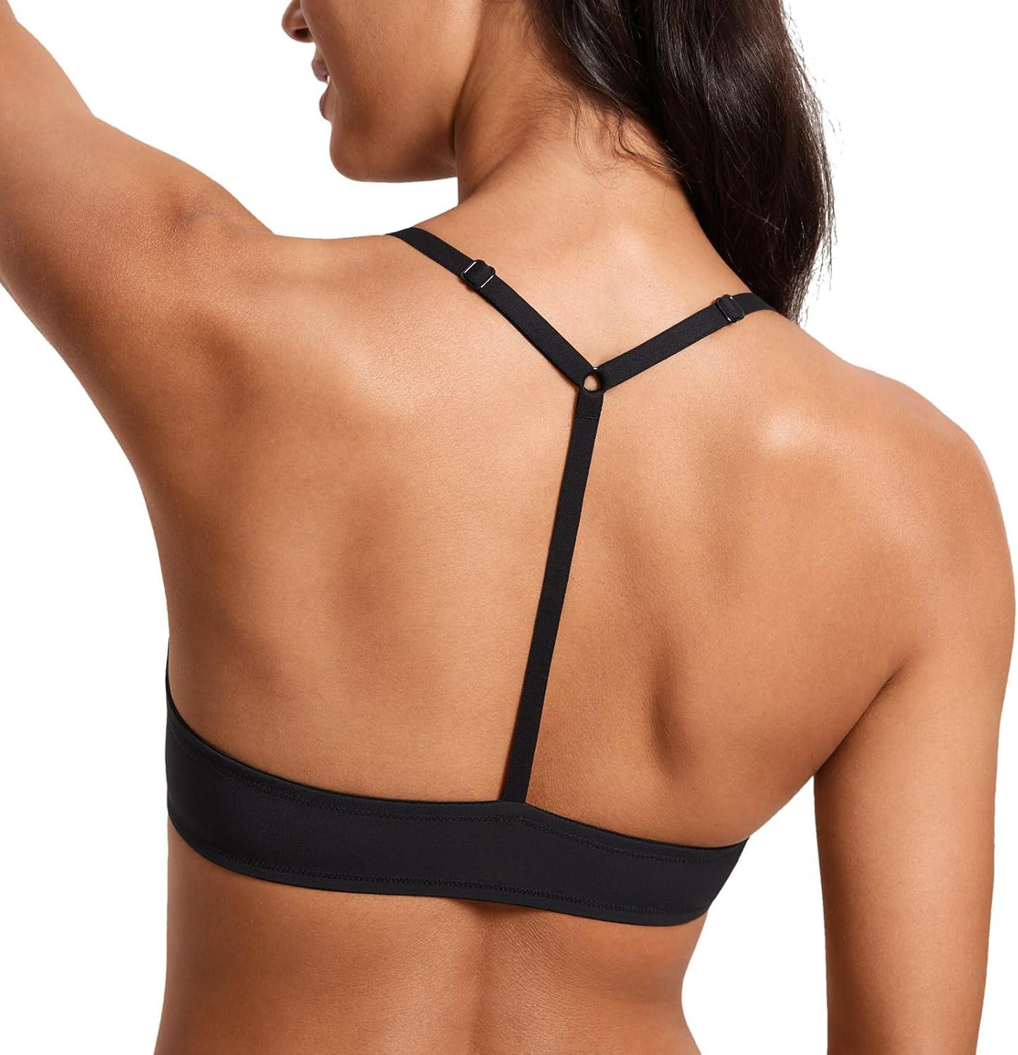 imageDOBREVA Womens Mesh Front Closure Racerback Bra Lace Trim Unlined Underwire Sexy Plunge Sheer Bras Y BackBlack Sheer Mesh