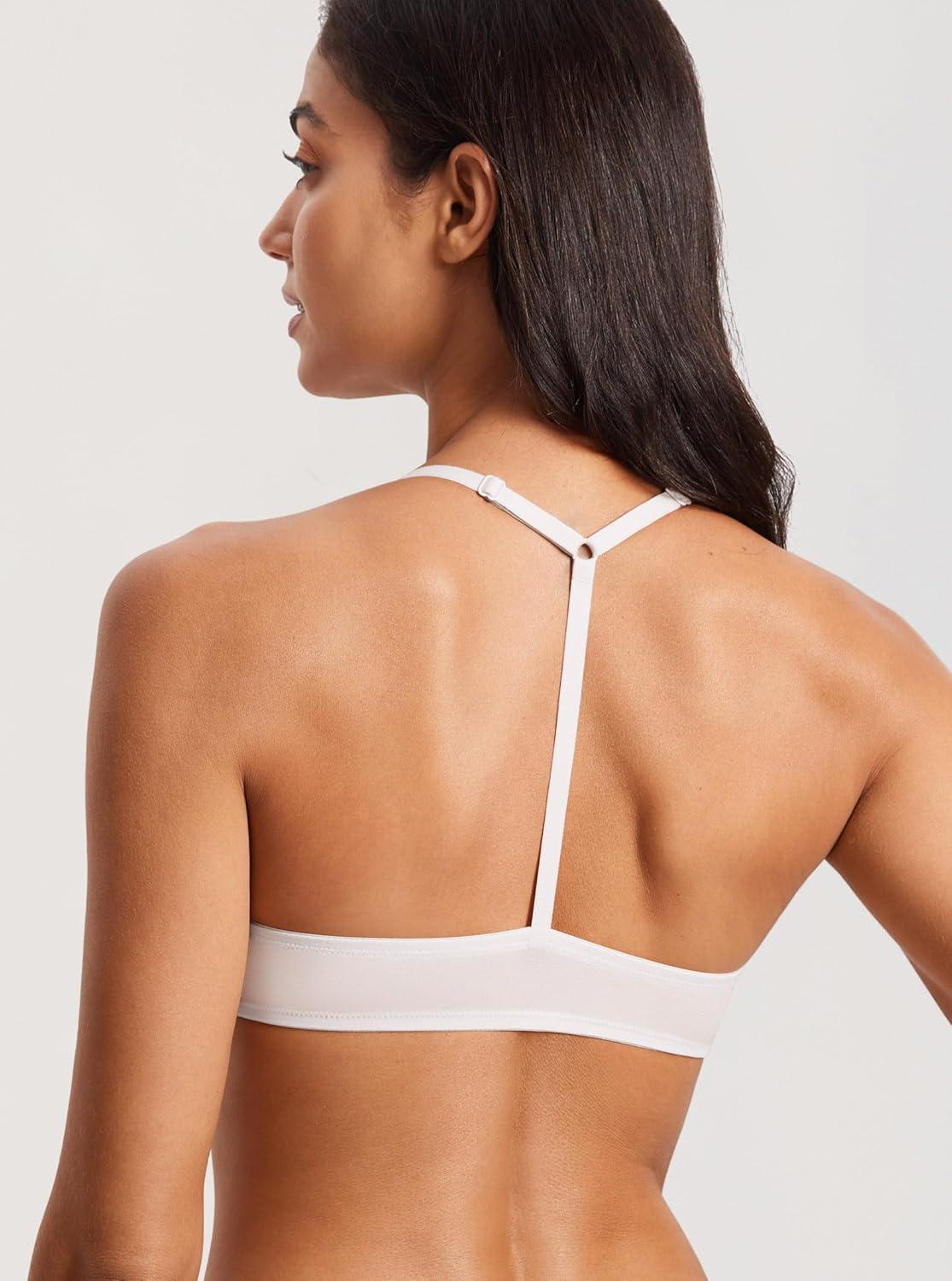 imageDOBREVA Womens Mesh Front Closure Racerback Bra Lace Trim Unlined Underwire Sexy Plunge Sheer Bras Y BackWhite Sheer Mesh