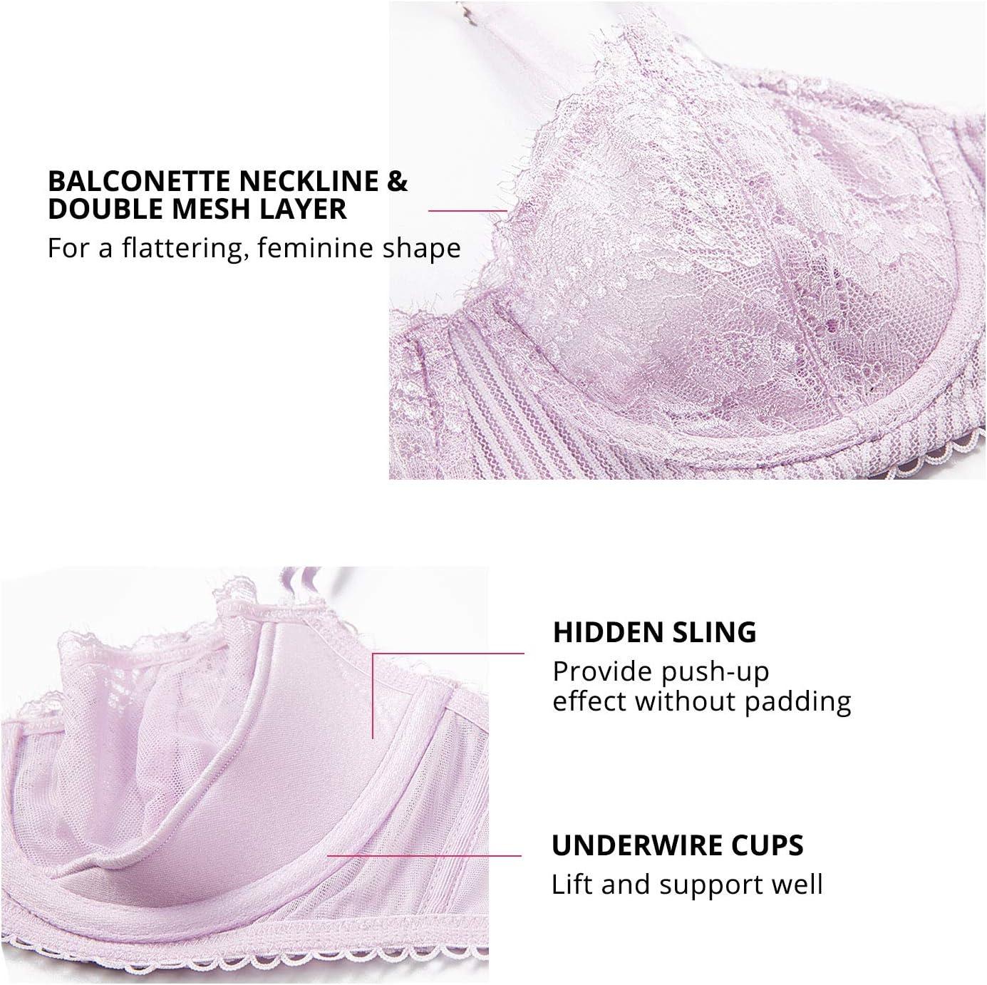 imageDOBREVA Womens Sexy Lace Push Up Plus Size Bra Sheer Balconette Underwire UnlinedLilaceyelash Lace