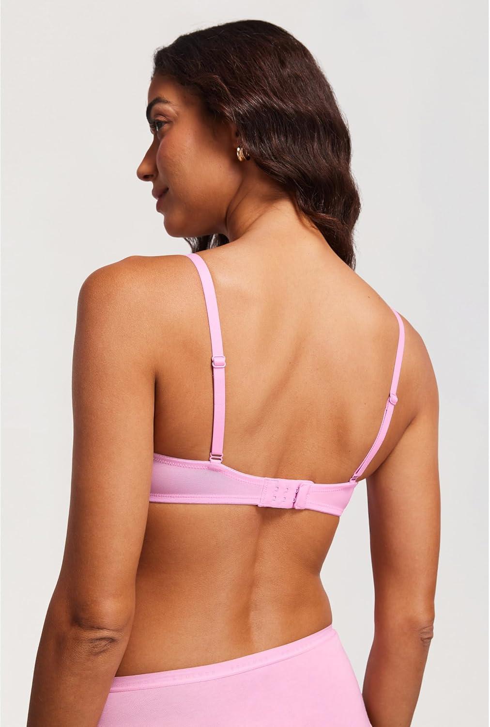 imageDOBREVA Womens Sheer Mesh Balconette Bra Sexy Unlined Demi Underwire Bras Lace Plus SizeBarbie Powder