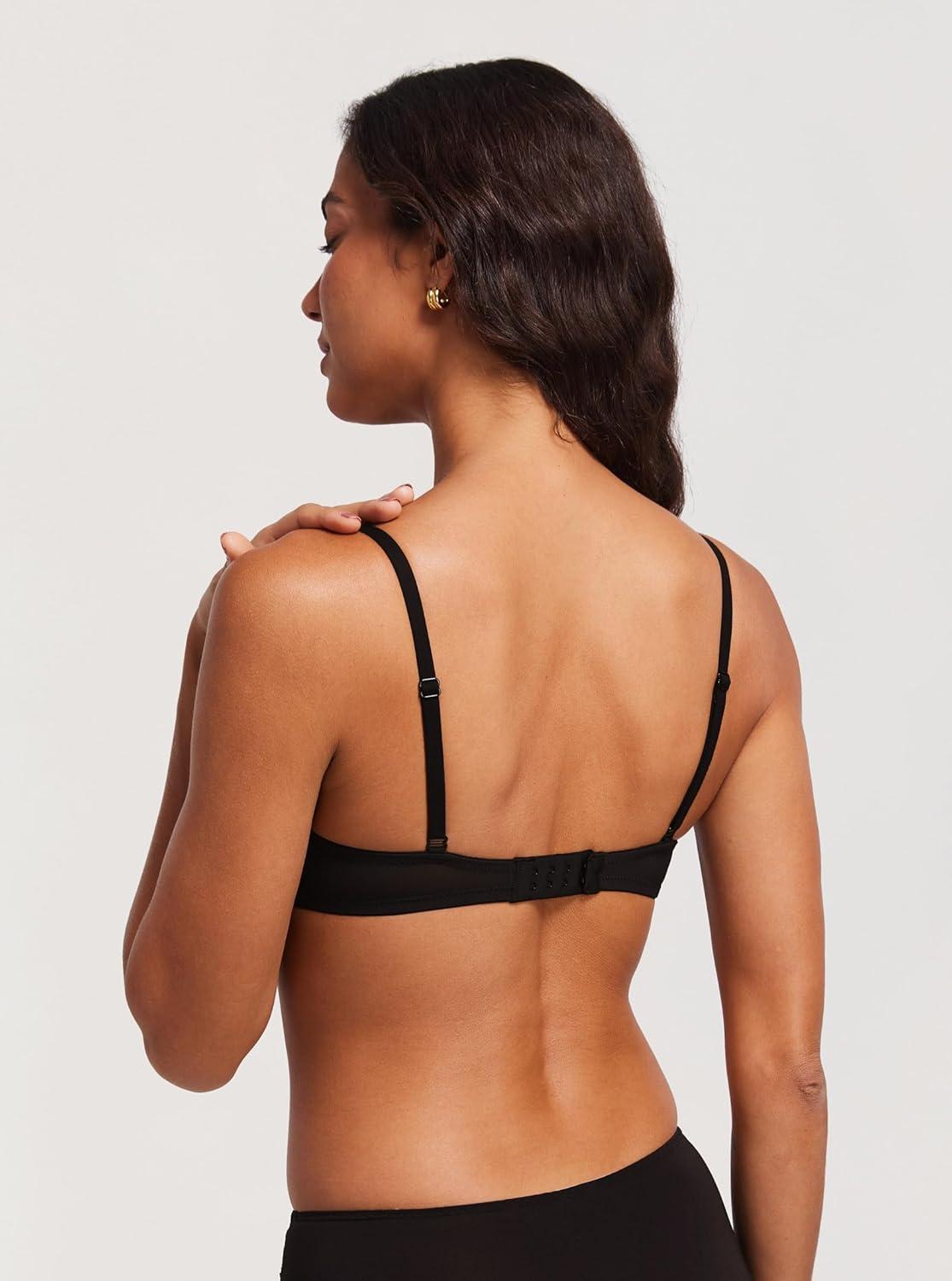 imageDOBREVA Womens Triangle Mesh Bralette Sexy Sheer Plunge Wireless Bra Lace TrimBlack