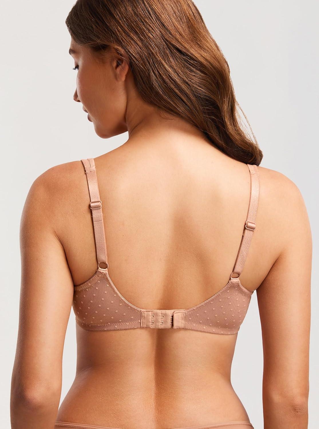 imageDOBREVA Womens Unlined Balconette Mesh Bra Square Neck Sheer See Through Underwire Bras Plus SizeCream Coffee