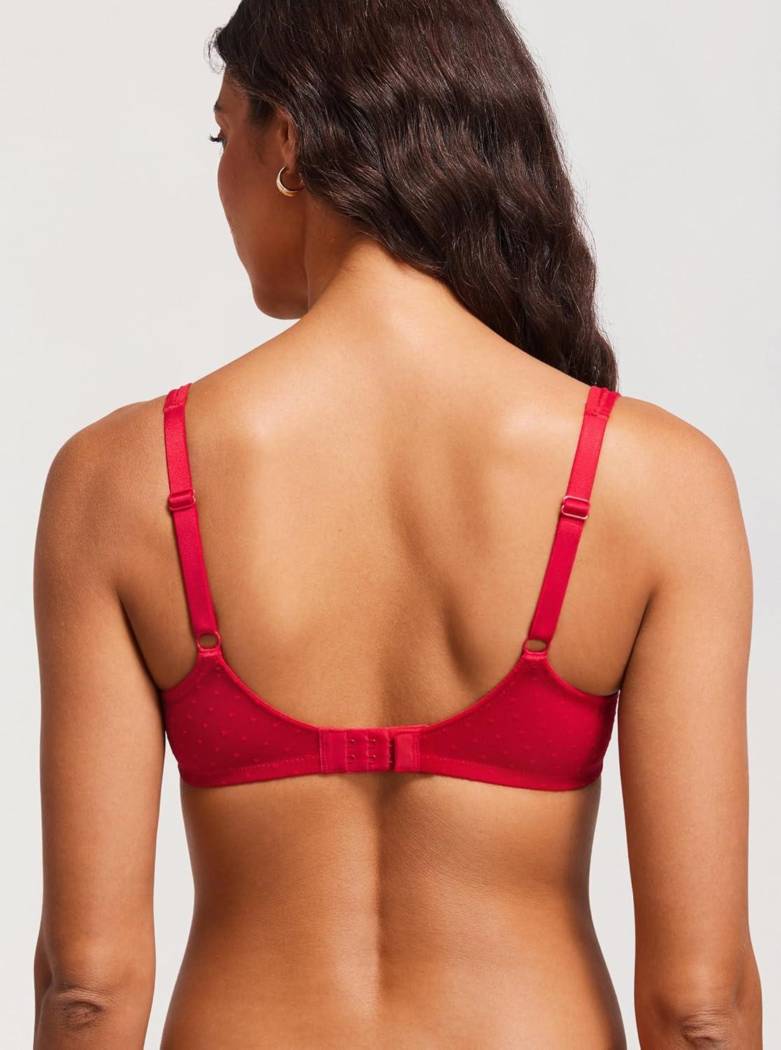 imageDOBREVA Womens Unlined Balconette Mesh Bra Square Neck Sheer See Through Underwire Bras Plus SizeLipstick Red
