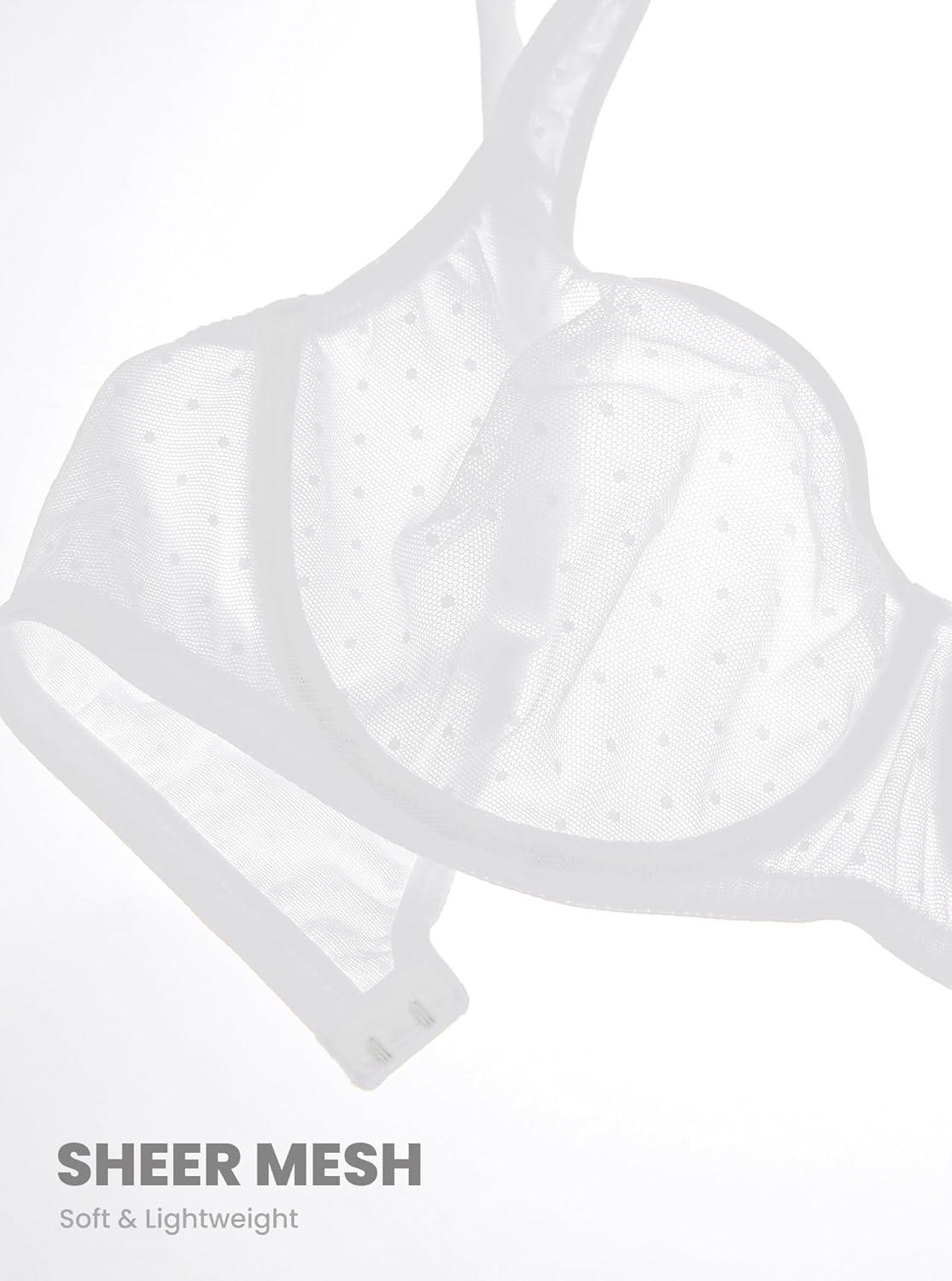 imageDOBREVA Womens Unlined Balconette Mesh Bra Square Neck Sheer See Through Underwire Bras Plus SizeWhite