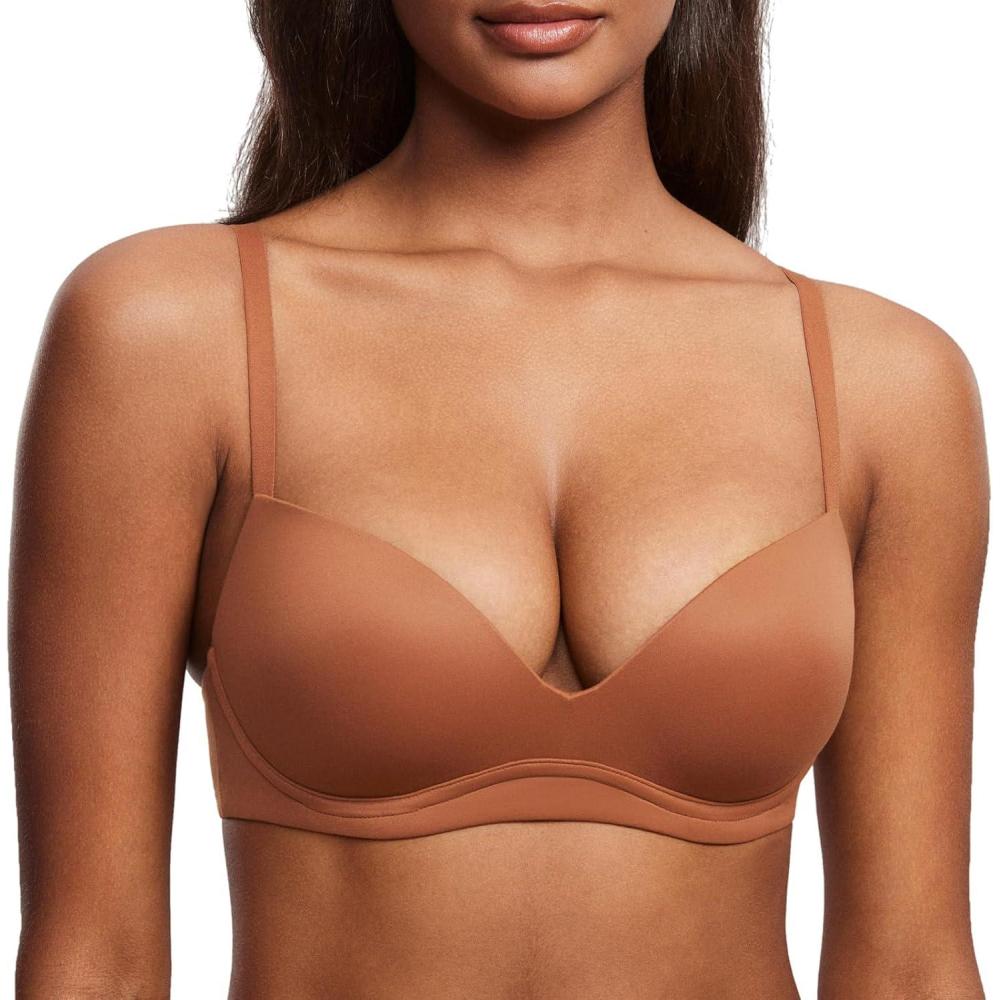 imageDOBREVA Womens Push Up Bra No Underwire Comfortable Wireless Bras Padded PlungeBronze Beige