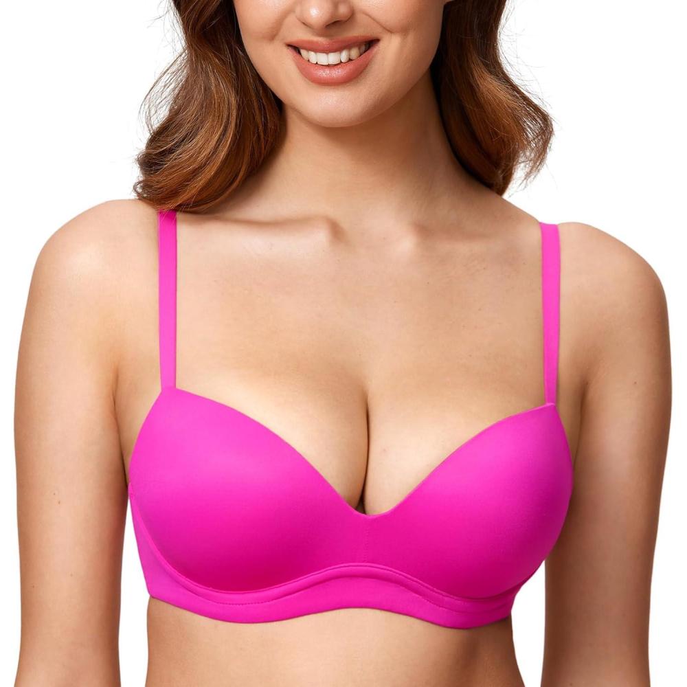 imageDOBREVA Womens Push Up Bra No Underwire Comfortable Wireless Bras Padded PlungeGlitter Pink