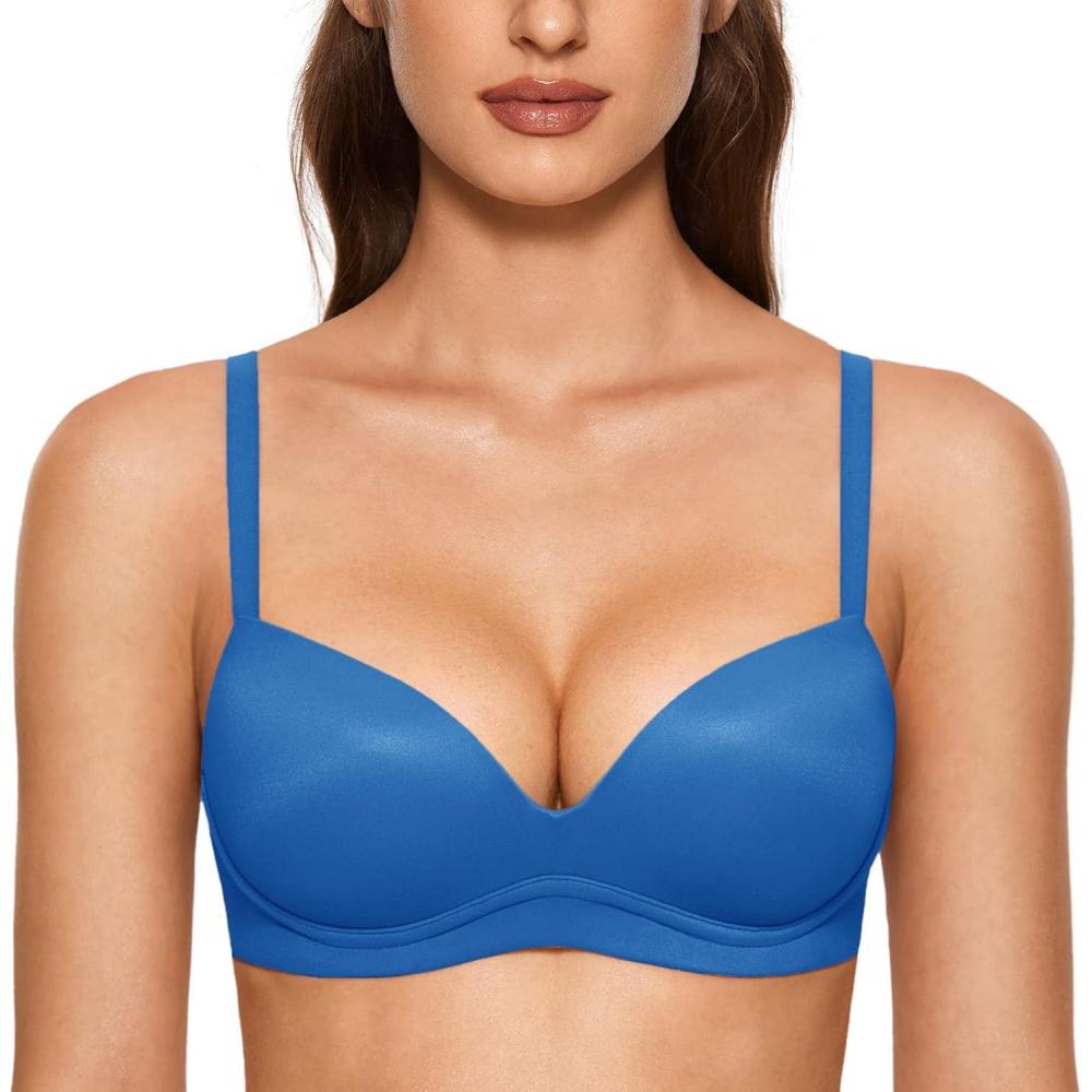 imageDOBREVA Womens Push Up Bra No Underwire Comfortable Wireless Bras Padded PlungeIsland Blue