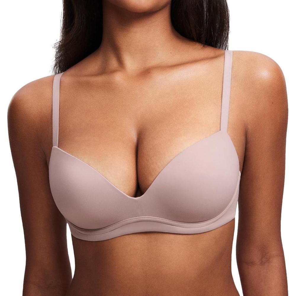 imageDOBREVA Womens Push Up Bra No Underwire Comfortable Wireless Bras Padded PlungeSea Fog
