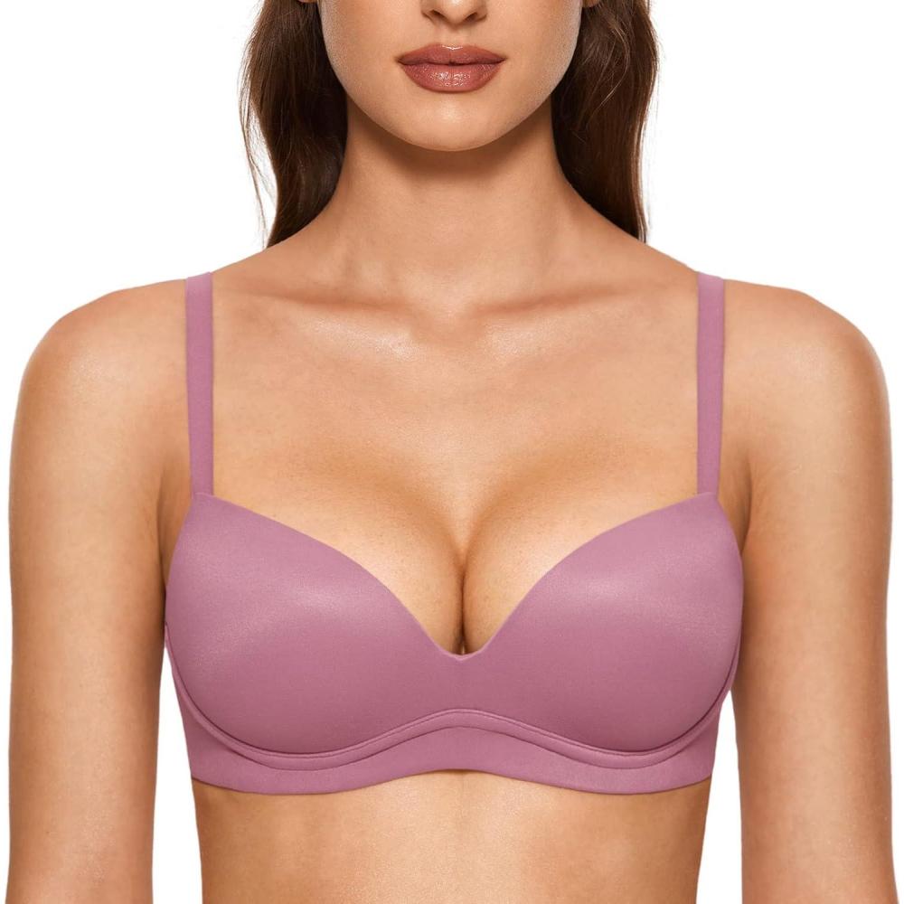 imageDOBREVA Womens Push Up Bra No Underwire Comfortable Wireless Bras Padded PlungeSmoke Rose