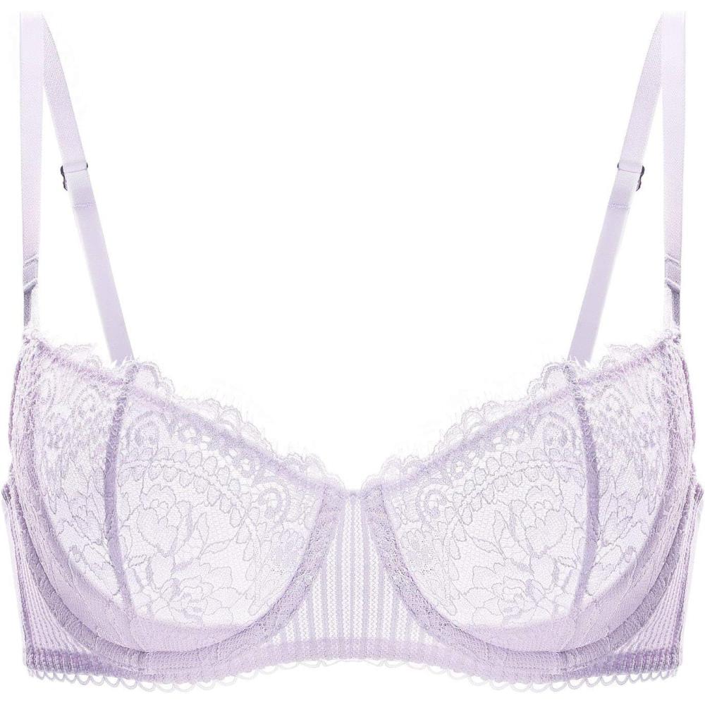 imageDOBREVA Womens Sexy Lace Push Up Plus Size Bra Sheer Balconette Underwire UnlinedLilaceyelash Lace