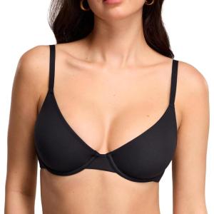 DOBREVA Women’s Demi Unlined Bra Underwire Balconette Plus Size Bras Supportive Plunge(Black)