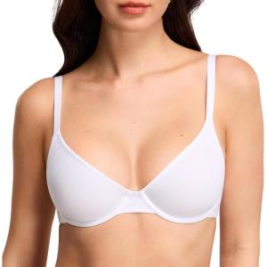 DOBREVA Women’s Demi Unlined Bra Underwire Balconette Plus Size Bras Supportive Plunge(White)