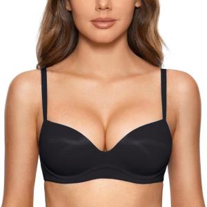 DOBREVA Women’s Push Up Bra No Underwire Comfortable Wireless Bras Padded Plunge(Black)