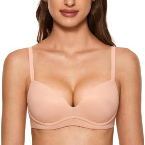 DOBREVA Women’s Push Up Bra No Underwire Comfortable Wireless Bras Padded Plunge(Blush Beige)