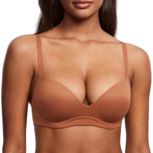 DOBREVA Women’s Push Up Bra No Underwire Comfortable Wireless Bras Padded Plunge(Bronze Beige)