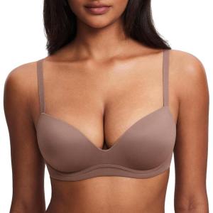 DOBREVA Women’s Push Up Bra No Underwire Comfortable Wireless Bras Padded Plunge(Brown Purple)