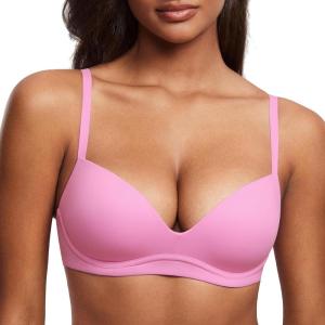 DOBREVA Women’s Push Up Bra No Underwire Comfortable Wireless Bras Padded Plunge(Candy Pink)