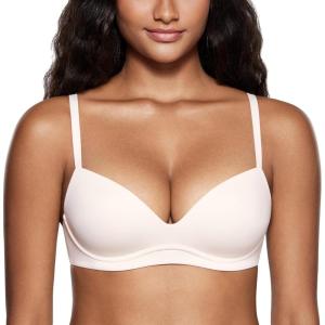 DOBREVA Women’s Push Up Bra No Underwire Comfortable Wireless Bras Padded Plunge(Coconut White)
